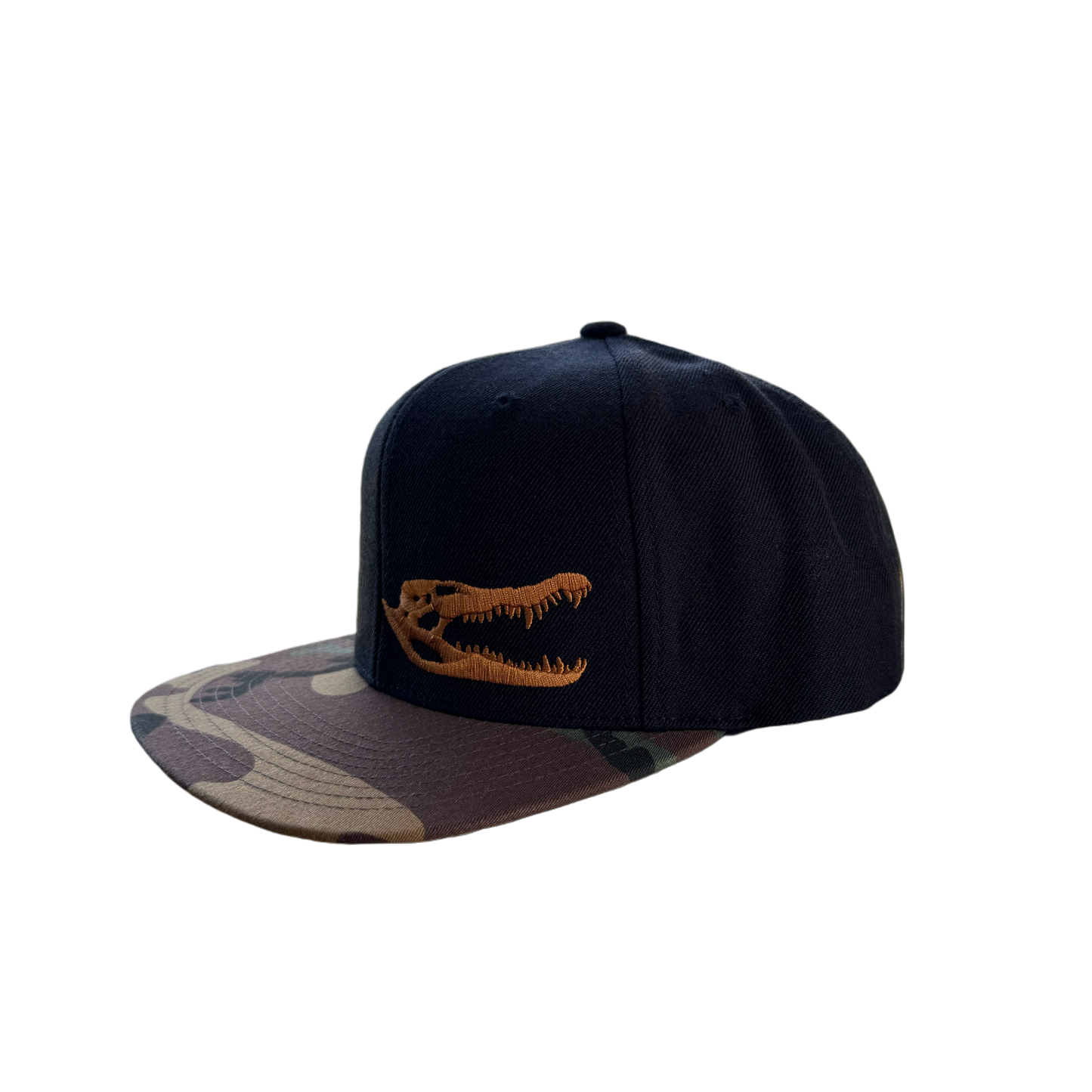 Black Hat with Camo Brim | GATOR SKULL | Black Cypress Outfitters